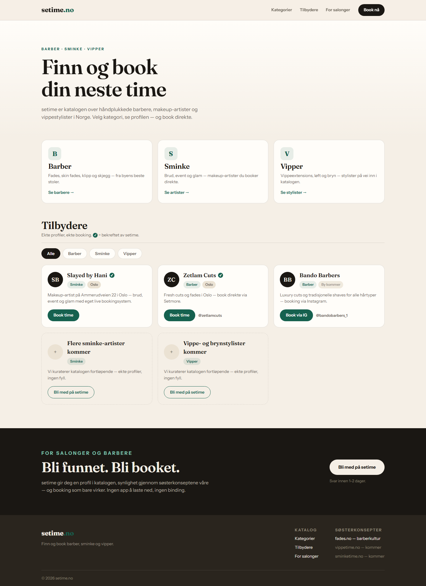 Setime, bookingplattform og tilbyderkatalog